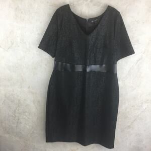 INC International Concepts Black Tone-on-Tone Leather Waist Zip-Up Dress Size XL